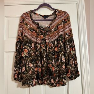 American Eagle Floral Boho Top Balloon Sleeves Womens Size Small
